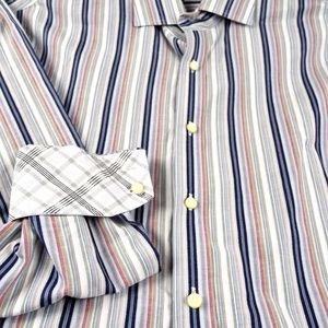 Thomas Dean Sz. Lg Multi Color Flip Cuff Shirt